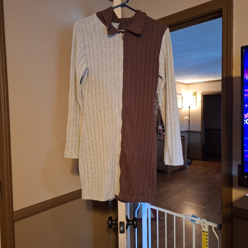 Two-Tone Ribbed Knit Dress